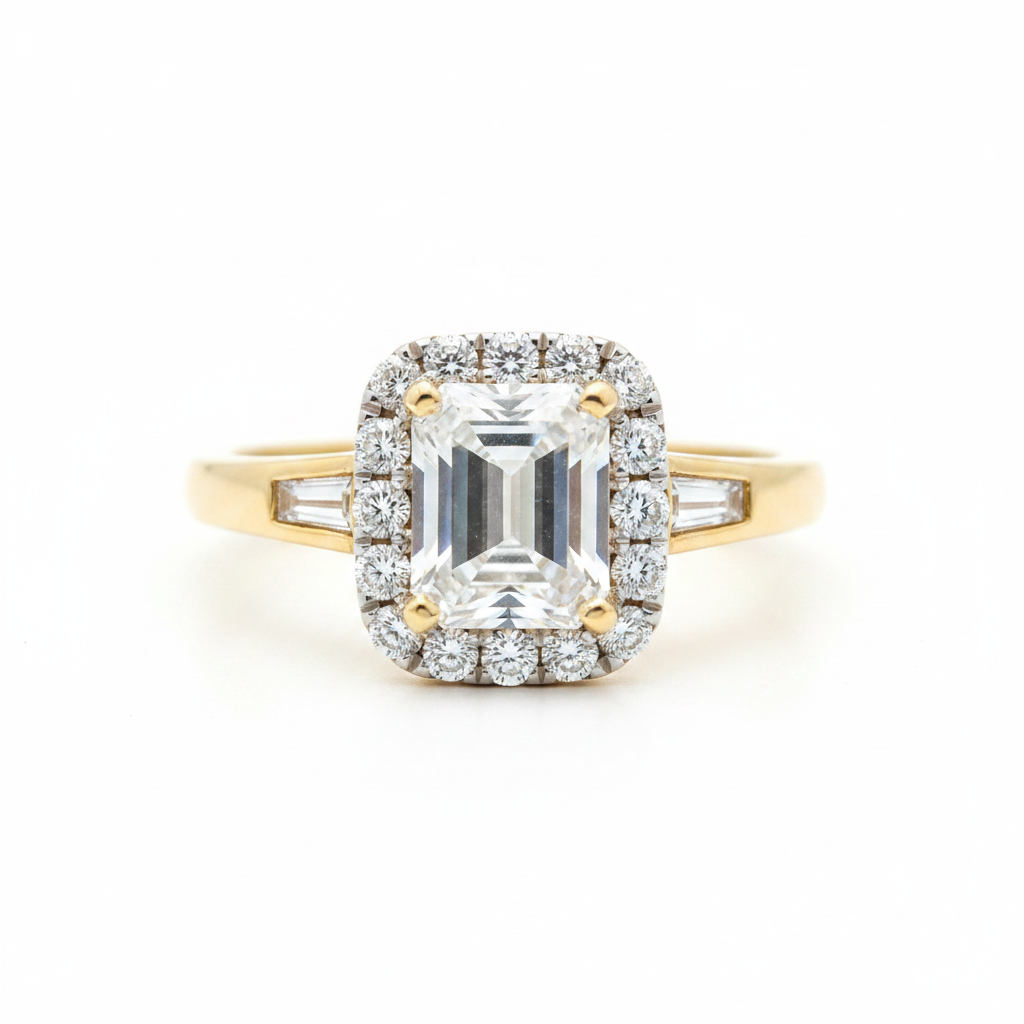 Emerald Cut Halo Ring