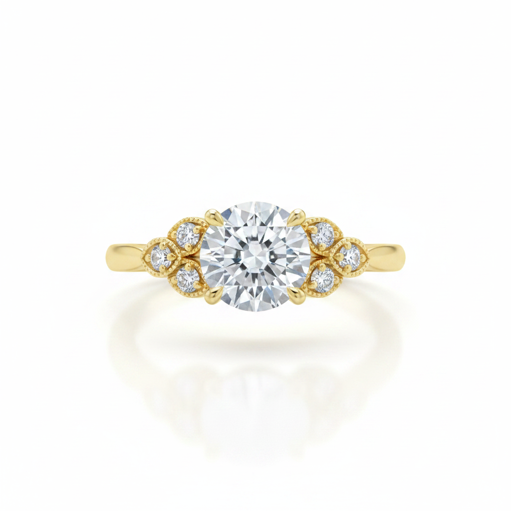Leaf Accent Diamond Ring